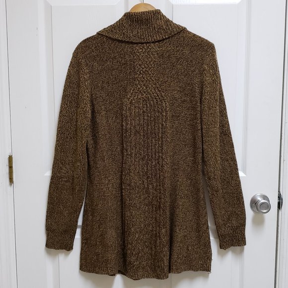 Carolyn Taylor Sweater Womens XL Acrylic Brown Cowl Neck Cable Knit Flare Hem - Picture 2 of 7